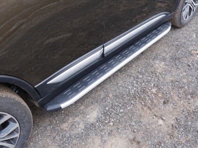 Пороги алюминиевые ТСС с накладкой для Mitsubishi Outlander 2015-2018