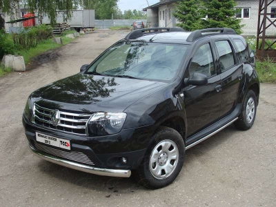 Защита передняя овальная длинная 75х42 мм ТСС для Renault Duster 2011-2015